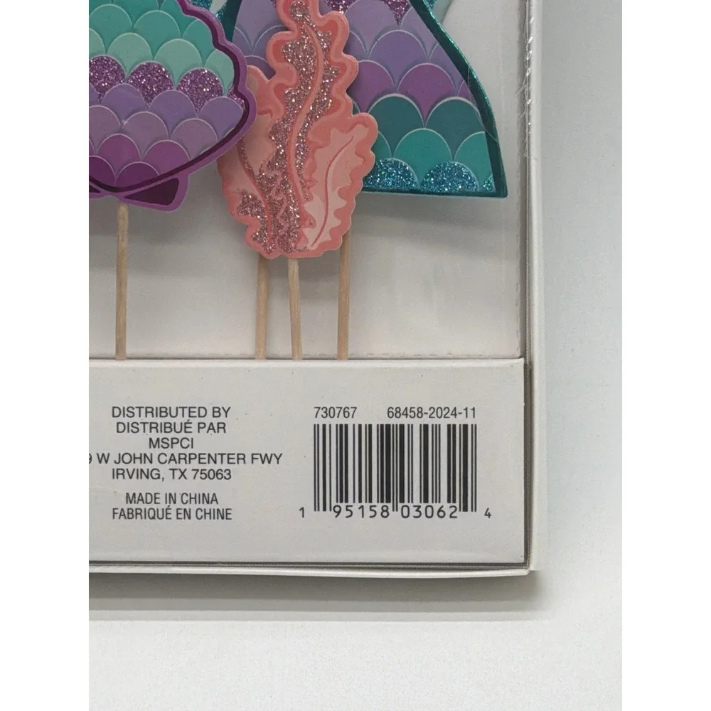 Celebrate It Mermaid Cake Topper Set 15 pc Happy Birthday Under the Sea Glitter